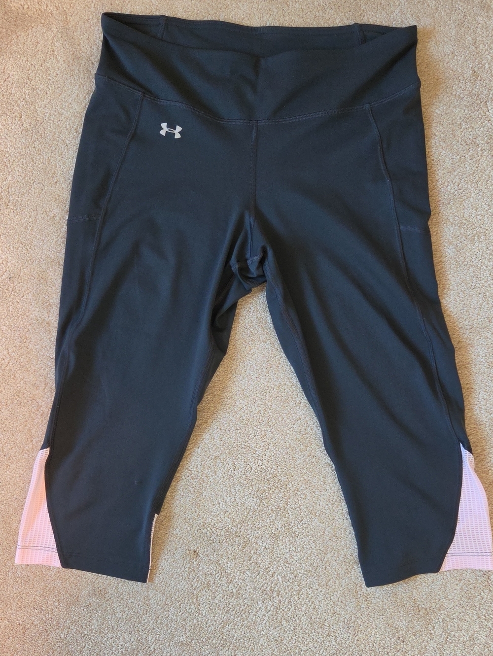 Under Armour Heat Gear Compression Running Capris Gray Light Pink Mesh Large
